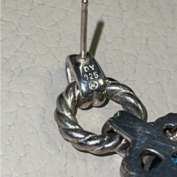 David Yurman Renaissance Blue Topaz Drop Earrings-Sterling Silver cushion cut - Picture 6 of 14